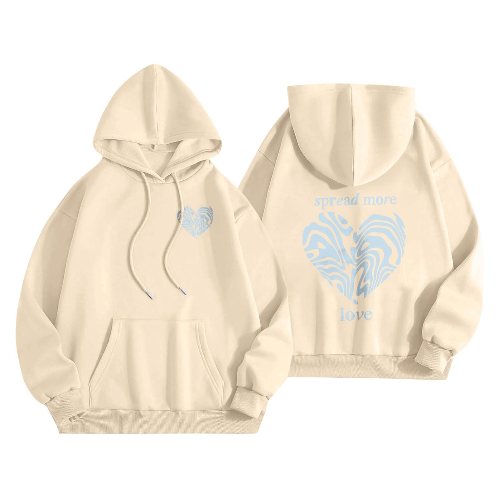 Толстовки для девочек-подростков с длинным рукавом и принтом букв, повседневные графические толстовки с капюшоном, пуловер с завязками, симпатичная толстовка большого размера L бежевый