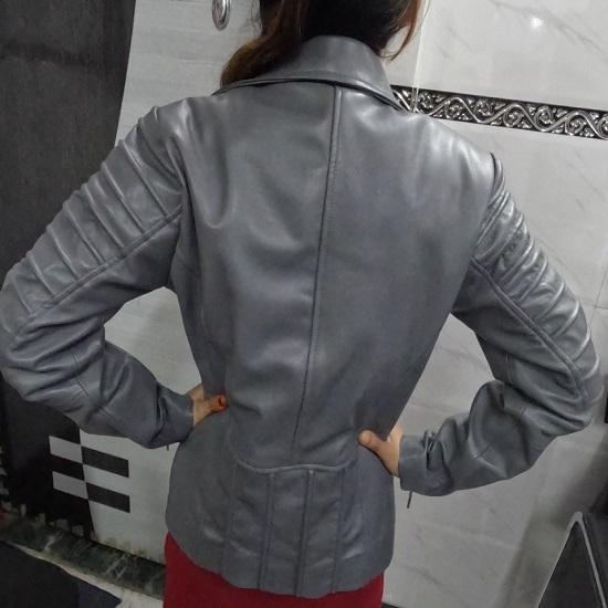 Noora Women's GREY Genuine Lambskin Leather Biker Jacket, Stylish Motorcycle Slim fit Leather Jacket, Clubbing Jacket for Movie Date, Gift Fr Winter