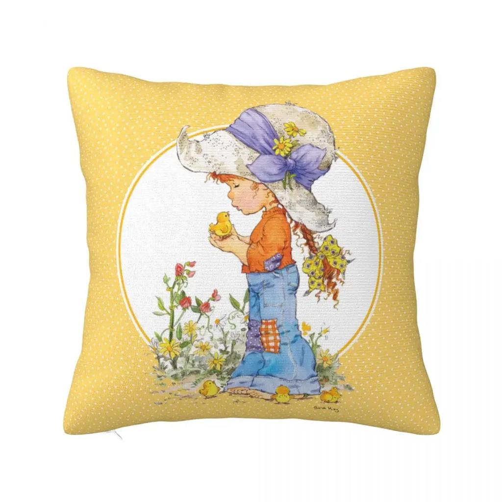 Niedlicher Kissenbezug mit Sarah Kay-Mädchen-Motiv, bedruckter Stoff, Kissenbezug, Dekoration, Cartoon-Kissenbezug für das Landleben, verschiedene Größen