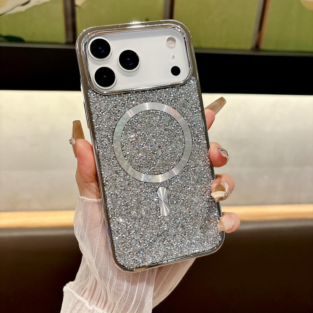 Plating Glitter Shiny Diamond Case For iPhone 17 Air 16 E 15 14 Plus 13 12 11 Pro Max Wireless Charge Magnetic For Magsafe Cover