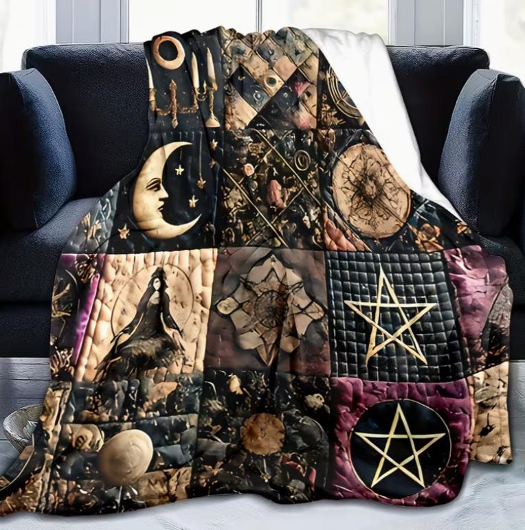 Purple Vintage Patchwork ArtFloral Checkered Dove Heart PatternHigh-Quality Single-Sided Printed Flannel Blanket