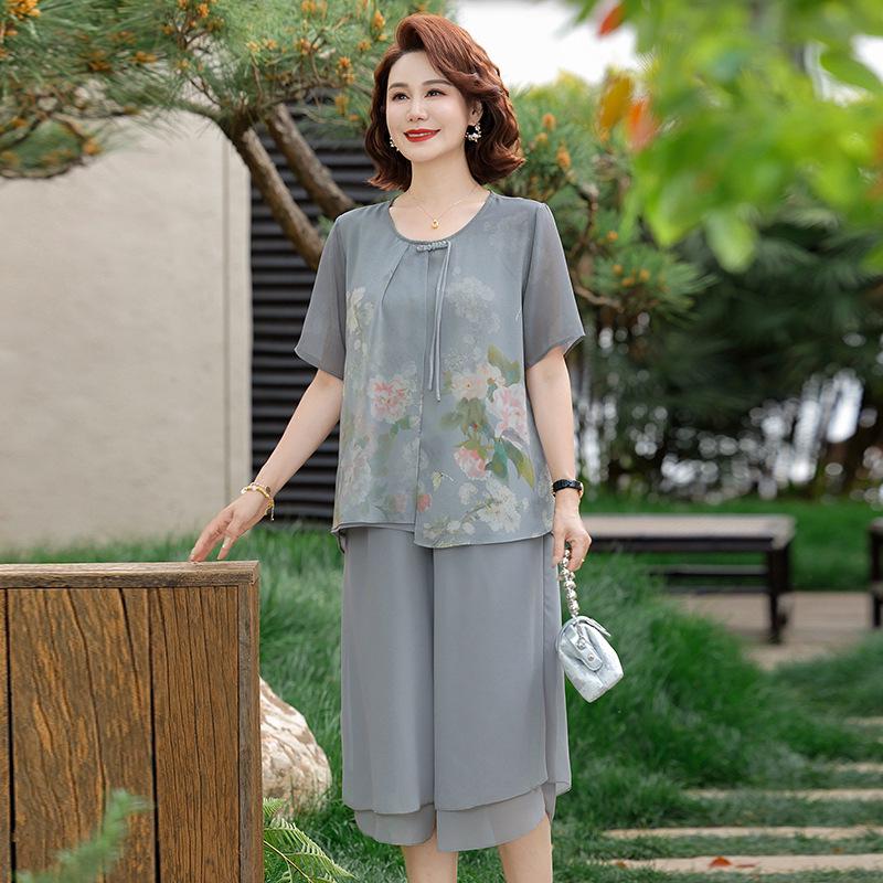 

2026 Mother s Day Fashion: Stylish Summer Blouse Set for Middle-Aged & Elderly Moms 4XL - 135-150 lbs синій