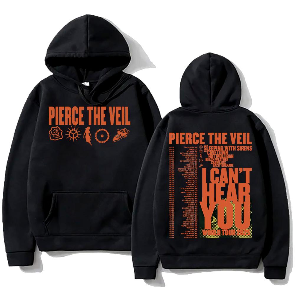 Pierce The Veil „I Can't Hear You“-Tour 2025 Hoodies – Rockband, Hip-Hop, Unisex-Streetwear für Damen und Herren – Modischer Pullover