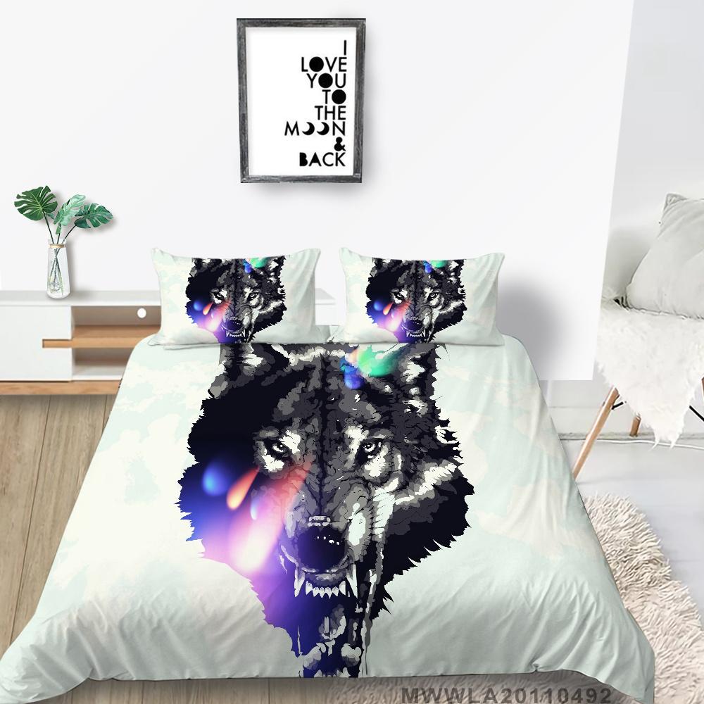 Home Bed Set with Bedding Pillow 2/3 Pcs Duvet Covers Highend 3D Wolf Printed Bedding Suit Home Textiles
