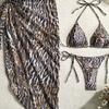 2026 Europäischer und Amerikanischer Leopardenmuster Neues Strand-Sonnenschutz-Netzrock Modischer und Sexy Dreiteiliger Bikini Geteilter Badeanzug