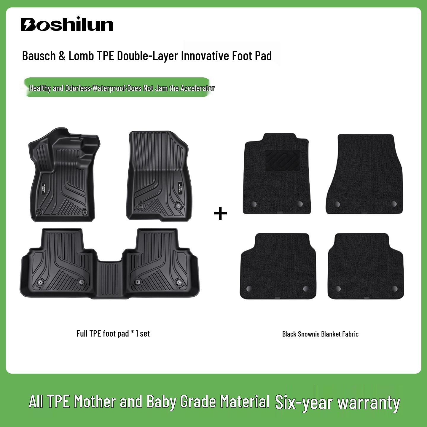 Bausch & Lomb Car Floor Mats for Huawei AITO Wenjie Zhijie R7/M9/M8/M7/M5 Refreshed Version Double-layer thick TPE mat + Chenille carpet black