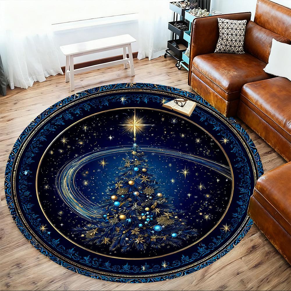 1PC Christmas tree starry night Office Round Area Rug, Under Office Chairs Bedroom Living Room Home Decor, Carpet for Office -1110141