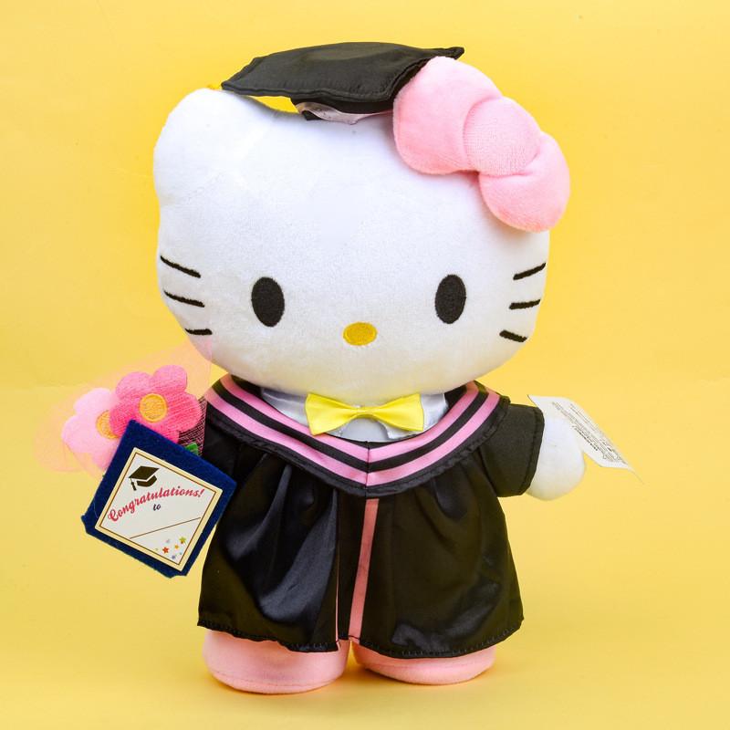 Bezauberndes Abschluss-Plüschtier mit Hello-Kitty-Mütze, ultraweich, kurzplüschig, 25 cm, süßes Sanrio-Motiv