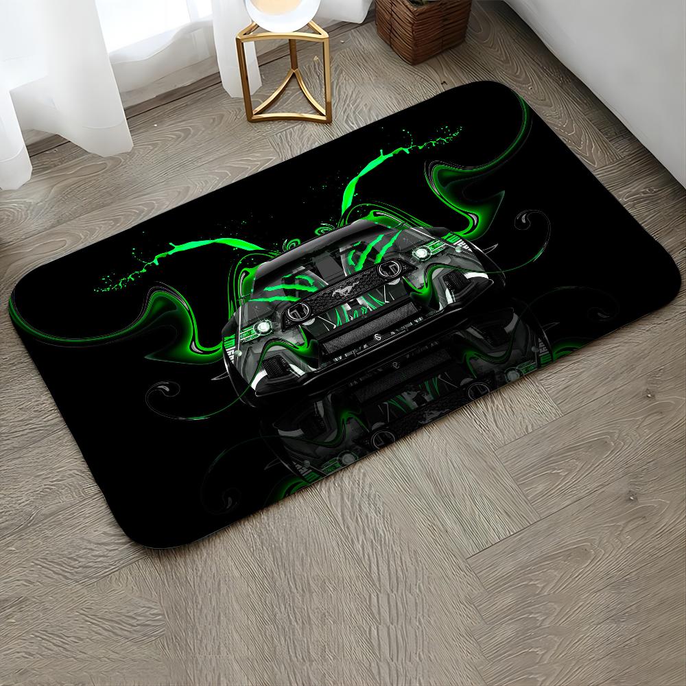 M-Mustang Auto Logo Aufgedruckte Fußmatte Haus Schlafzimmer Küche Rutschfeste Bodenteppich, Saugfähige Schmutzabweisende Fußmatten