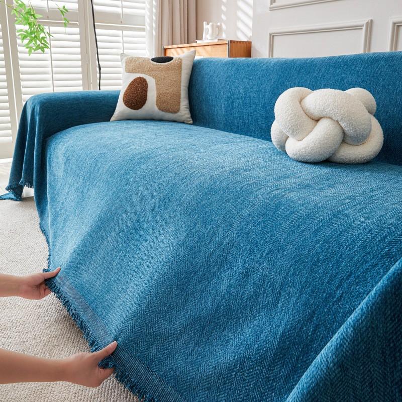 Solid Chenille Sofa Throw Cover Modern Minimalist Slipcover 3-Seater Cushion Protector