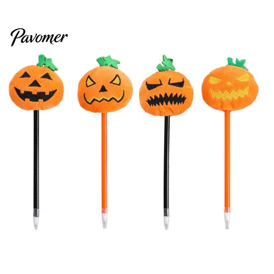 Gelstift Halloween Kürbis Tintenstift, 0,7 mm Kugelschreiber mit Plüschkürbis, Stifte Neuheit Schwarz für Partygeschenke, Geschenkbedarf Druckkugelschreiber