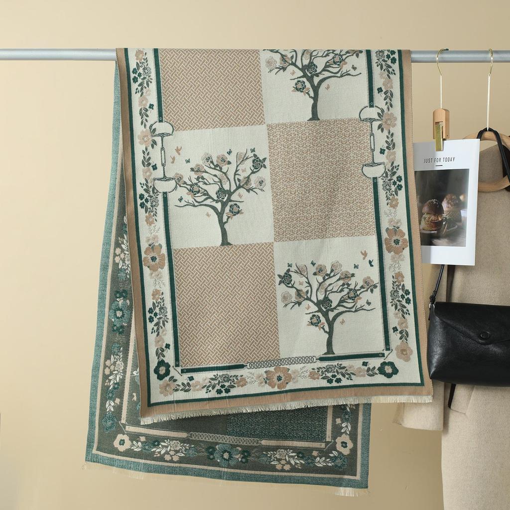 Double-Sided Women's Winter Ink Painting Snood: Imitation Cashmere Scarf for Air-Conditioned Rooms.