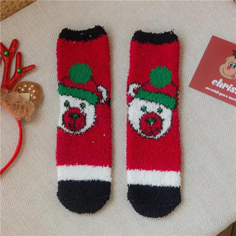 New Christmas socks Children's coral fleece thickened warm home mid-tube floor socks Autumn and winter plush sleep socks