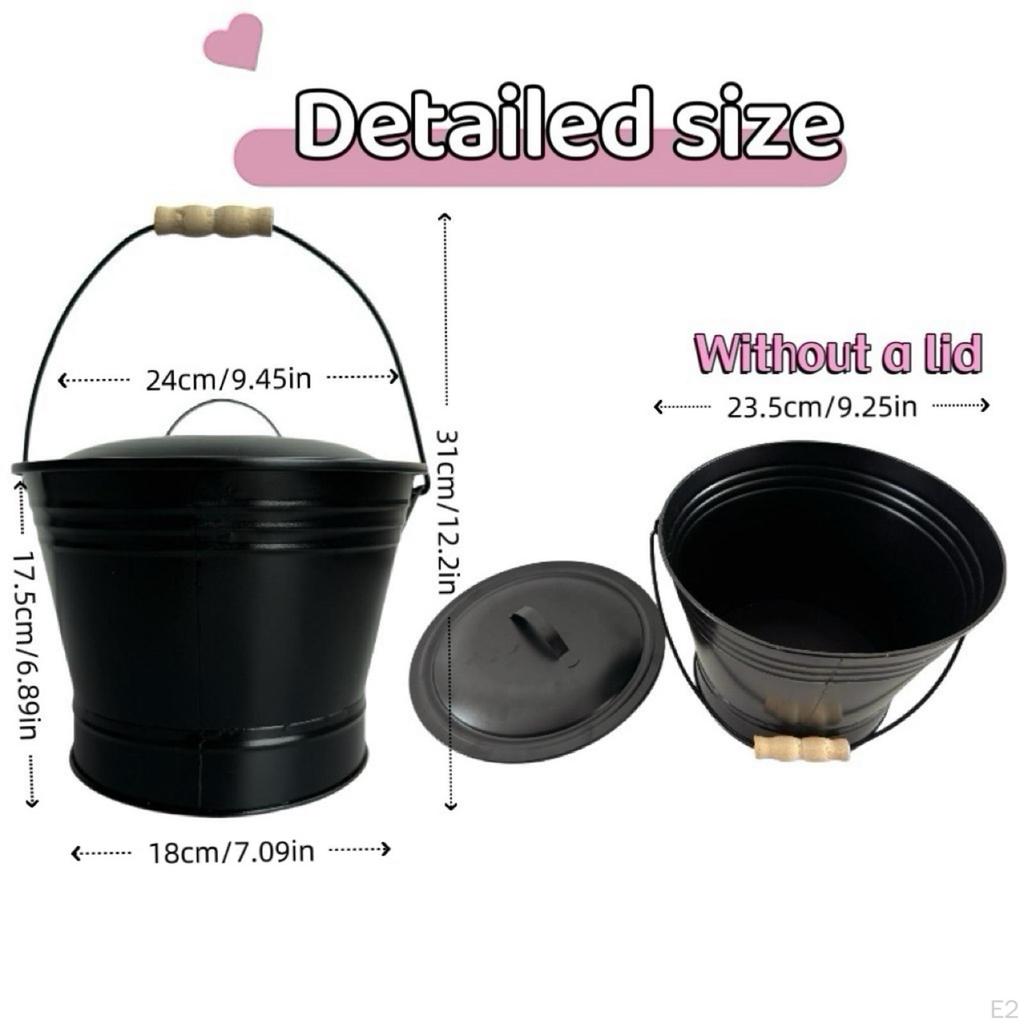 Fireplace Ash Bucket, Tool, Sturdy, Durability, Heat Resistant, Metal, Bucket for Wood