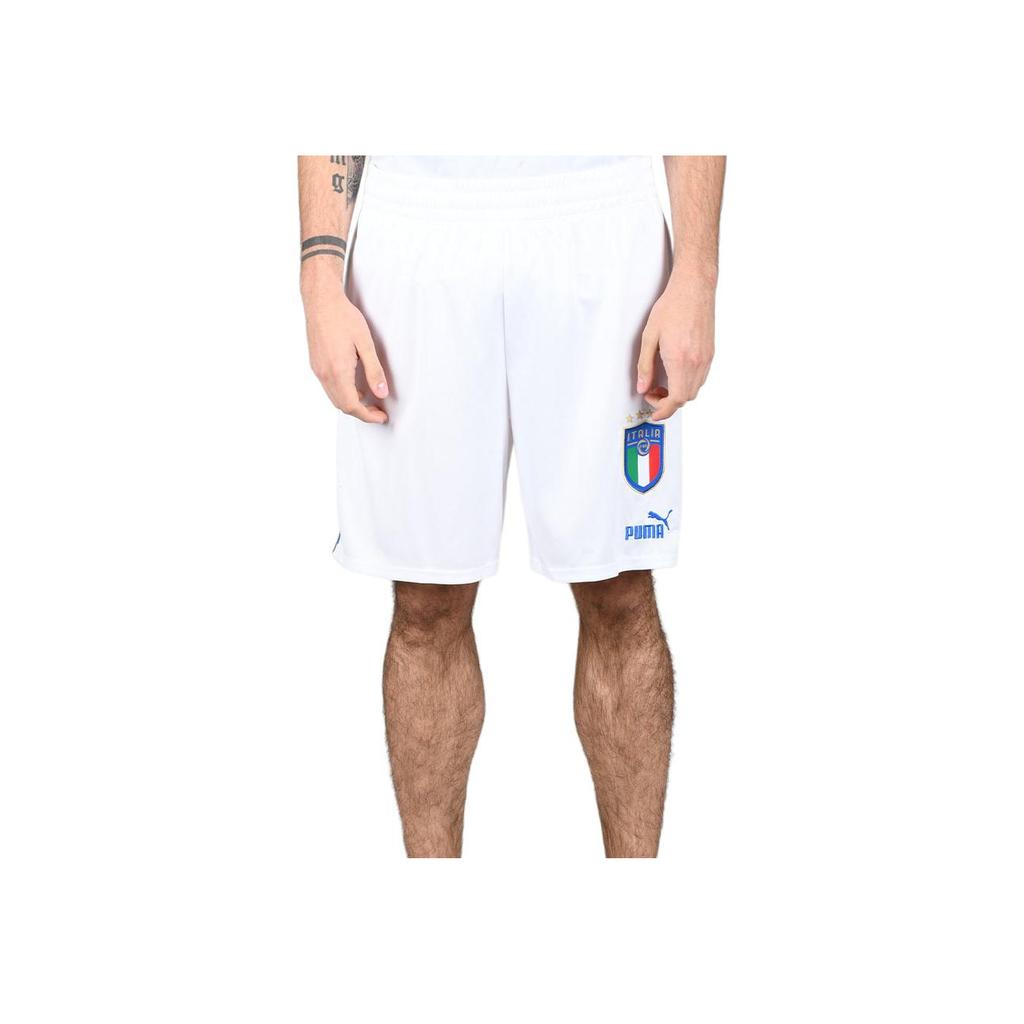 Puma Solid Color Logo Embroidered Micro Badge Sports Straight Leg Football Shorts Italy Team Men Shorts White 765668-08