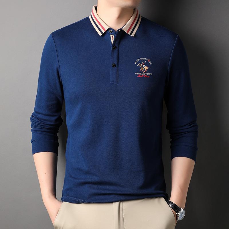 Spring and Autumn New Men's Lapel Fashion Casual Long Sleeve Polo Shirt Embroidered Men's Cotton T-Shirt