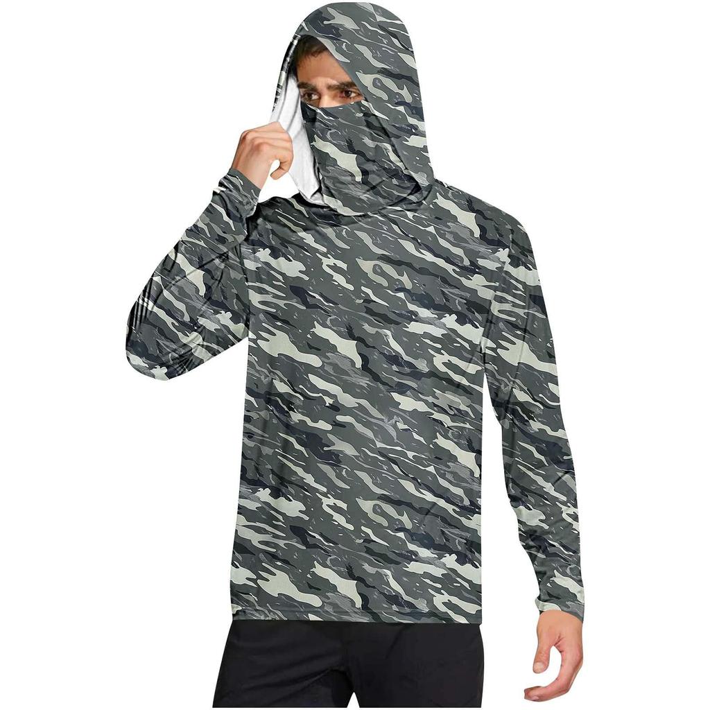 Herrskjorta med mask Lätt långärmad huva Vandring Fiske Prestanda