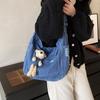 Adorable Korean Style Cartoon Denim Shoulder Bag For Students Casual Look In Blue
