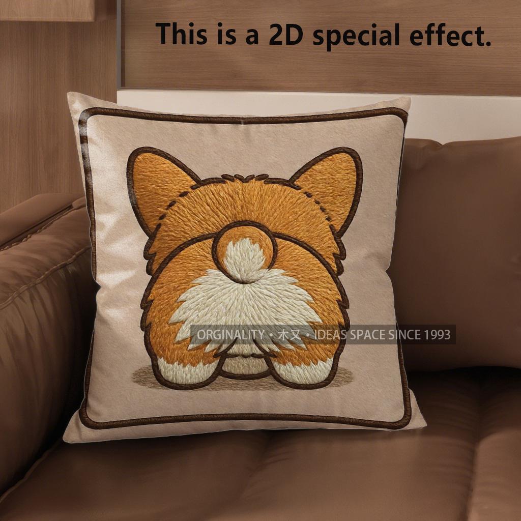 2D Cute Corgi Designs: Front & Rear Views Pillow Covers Pattern Cushion Cover Suitable For Sofa Bedroom Car Pillow Cover