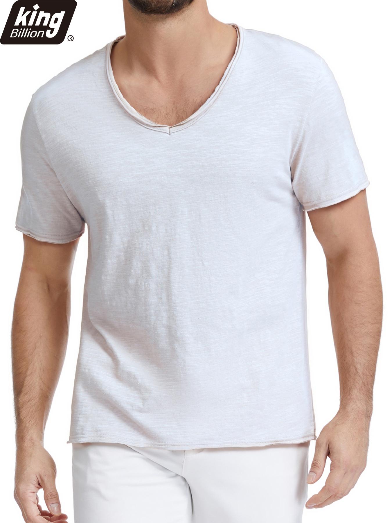 

Summer Casual Cotton Blend Short Sleeve T-Shirt for Men - Breathable Distressed V-Neck Raw Edge Casual Tops in Solid Colors XXL білий