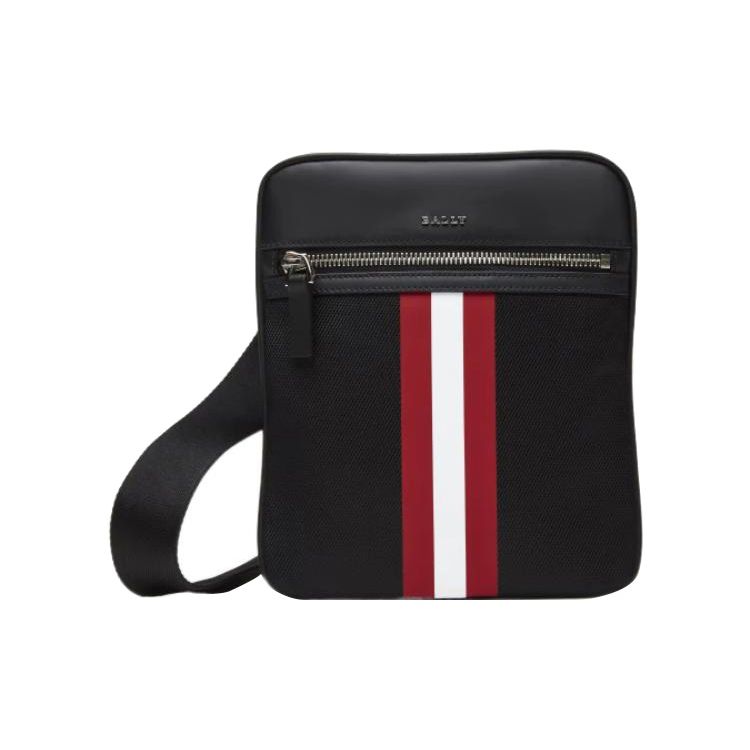 Bally Zipper Closure Striped Decor Leather Shoulder Crossbody Bag Men Bags Black 6238425