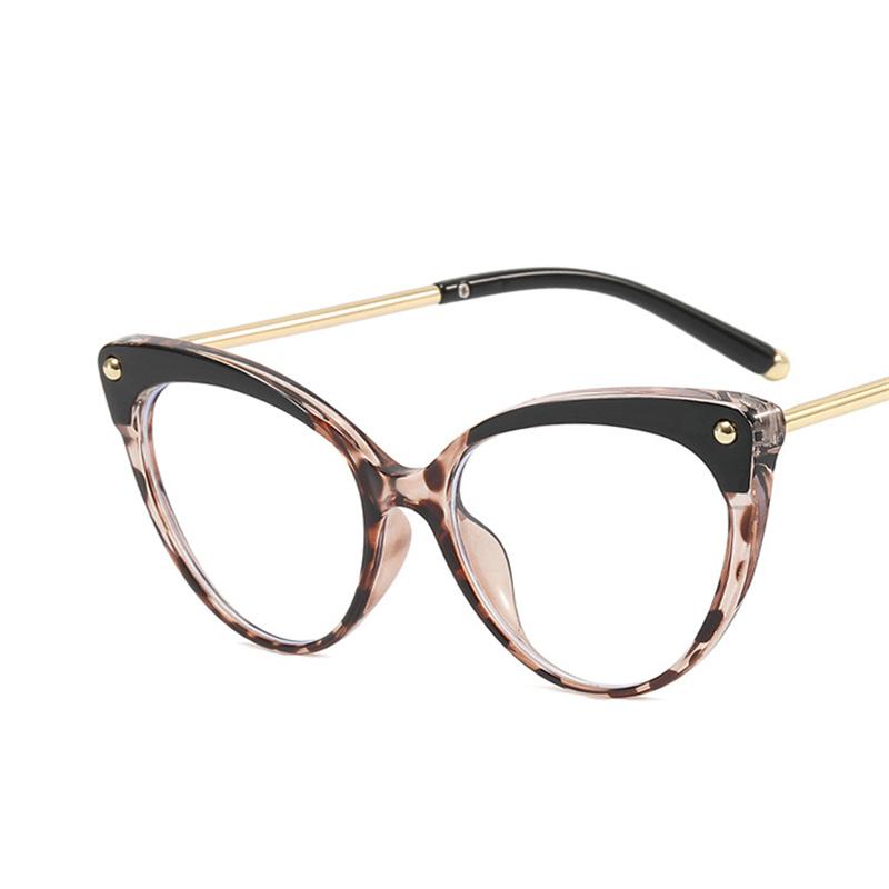 Fashion Cat Eye Rivet Glasses Frame For Women Anti-Blue Light Metal Frame Eyewear Vintage Eyeglasses