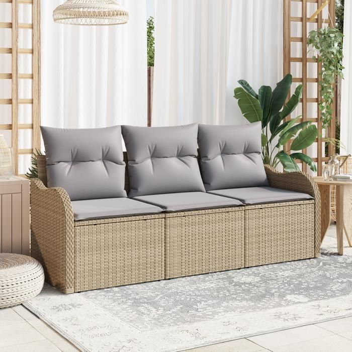 VidaXL Ensemble de canapé de jardin 3 pièces avec coussins beige en poly rattan 3345560