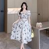 #French floral dress women's summer new small fresh gentle sweet bubble sleeves waist thin skirt