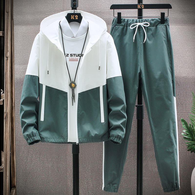 Men's Korean Style Autumn Sportswear Set - Hooded Top and Cuffed Pants
