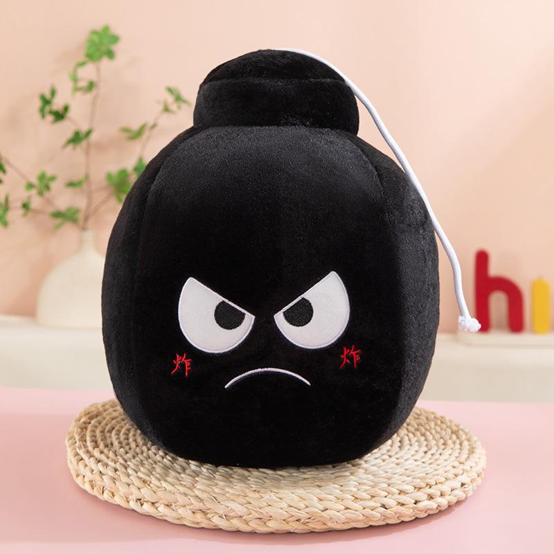 Cartoon-Plüschtier Wütendes Lächeln Weiches Kuschelkissen Lustige Schwarze Puppe Für Kinder Stressabbau Geschenk Zimmerdekoration 25cm