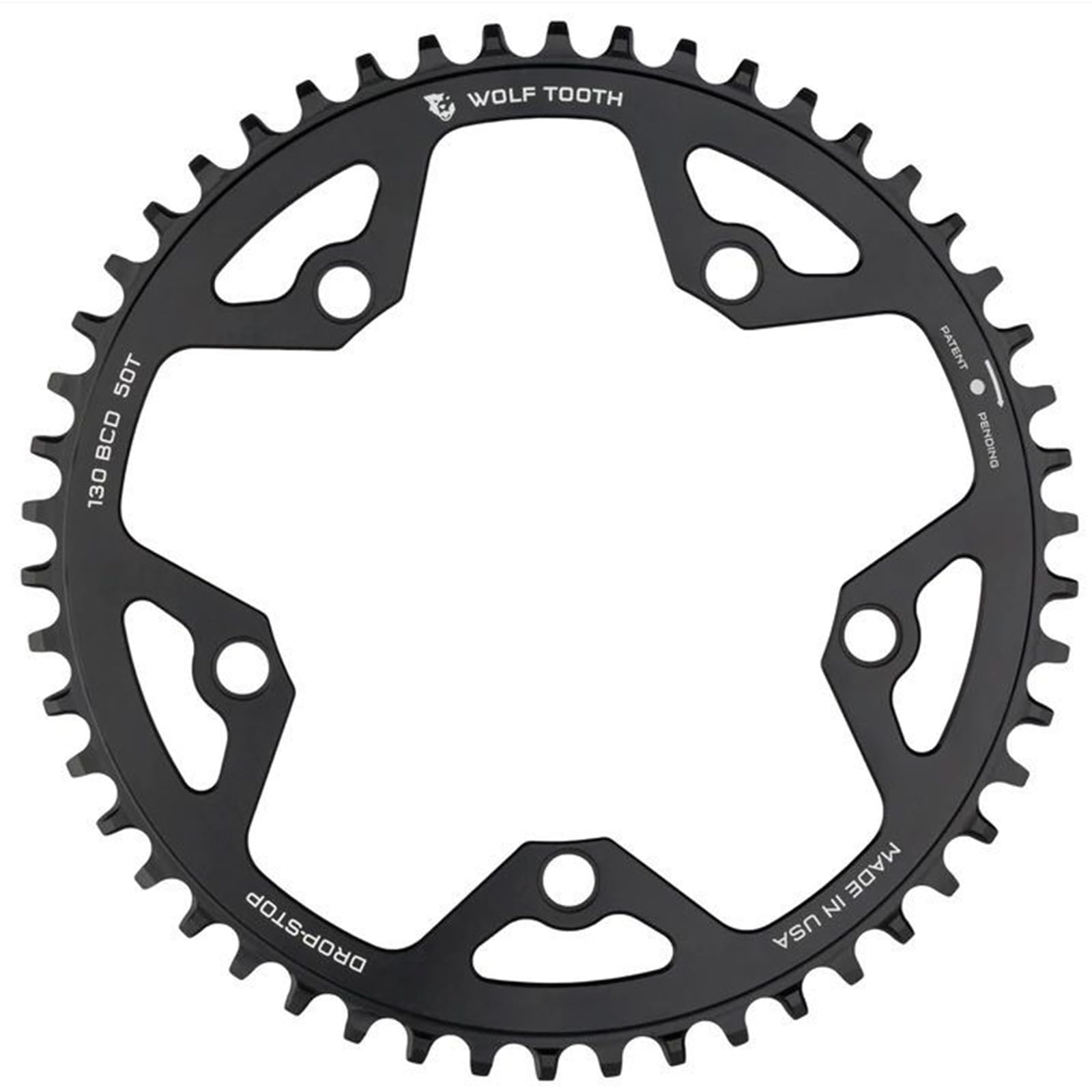 

Wolf Tooth 130 BCD 5 Bolt Chainring 50T compatible with SRAM Flattop Chainring чёрный