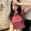 Embroidery Polo collar front shoulder short-sleeved T-shirt women's summer new slim-fit sweet wind short t-shirt short top ins