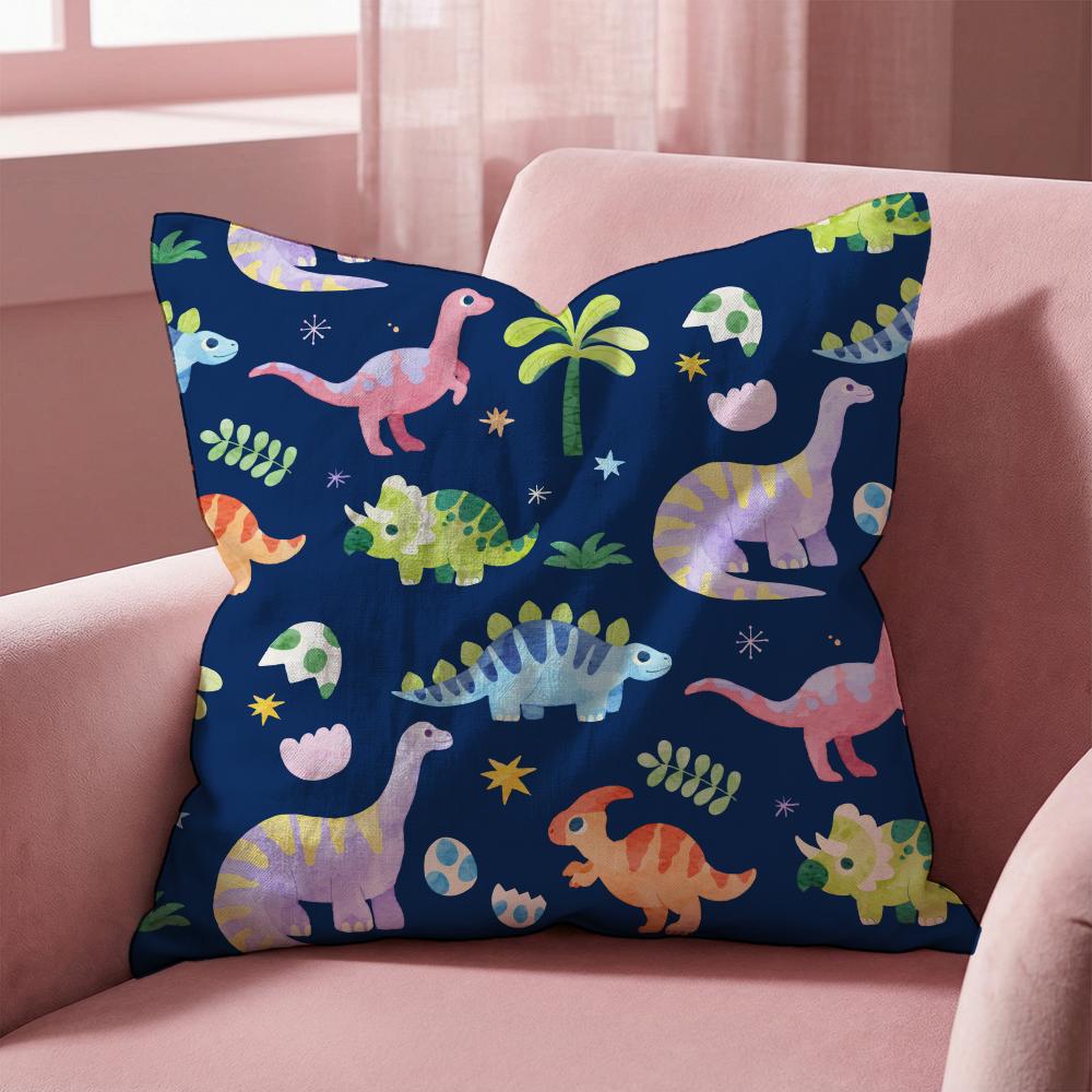 Cute Dinosaur Pattern Cushion Cover Multi-Scene Pillow Cover for Home & Car - Reversible, Soft & Durable for Daily Use