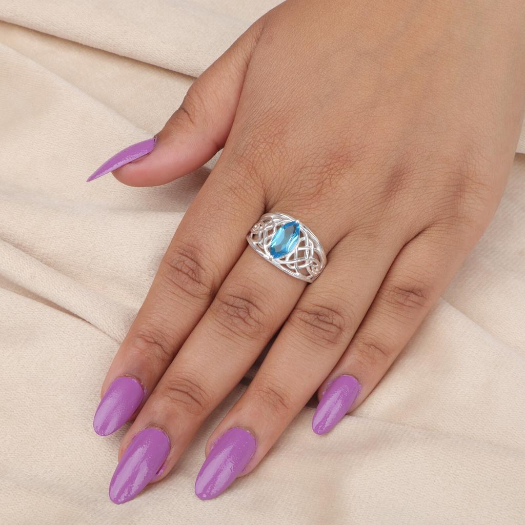 Swiss Blue Topaz Gemstone 925 Sterling Silver Boho Jewelry Ring For Women Gift CZR-3-1