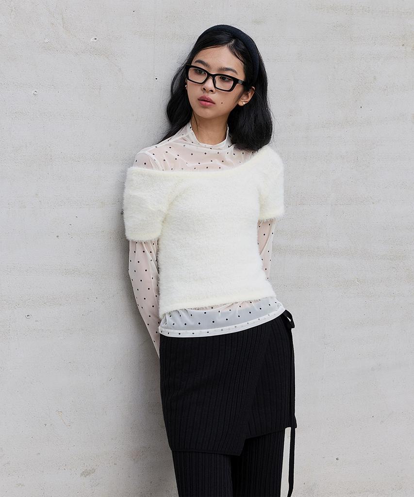 Kwinseulaebis Dots Soft Sheer Layer Mesh T-Shirt