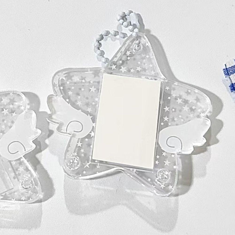 Star Wings Series Photocard Holder 1 Inch Five-pointed Star Wing Acrylic Frame Keychain Transparent Backpack Pendant