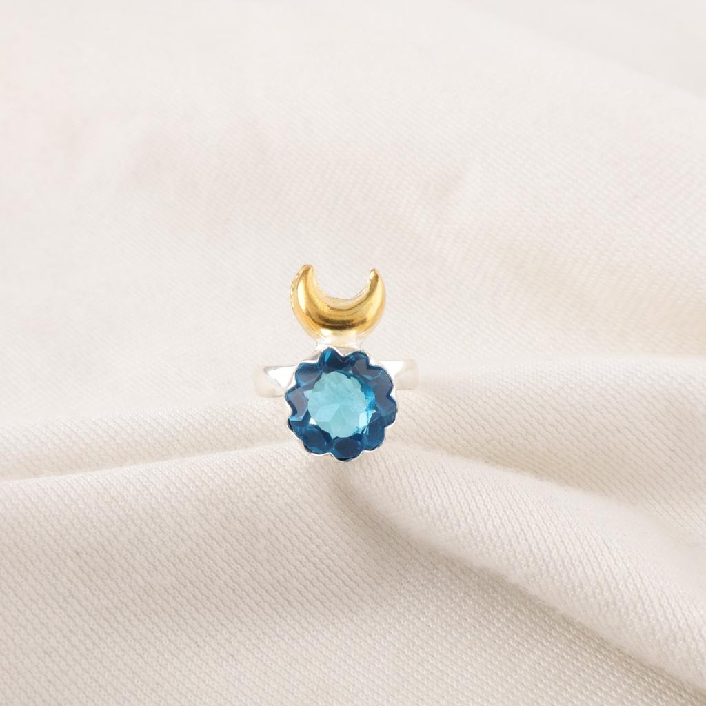 Natural Swiss Blue Topaz 925 Silver Statement Anniversary Engagement Gift Ring RR-58-7