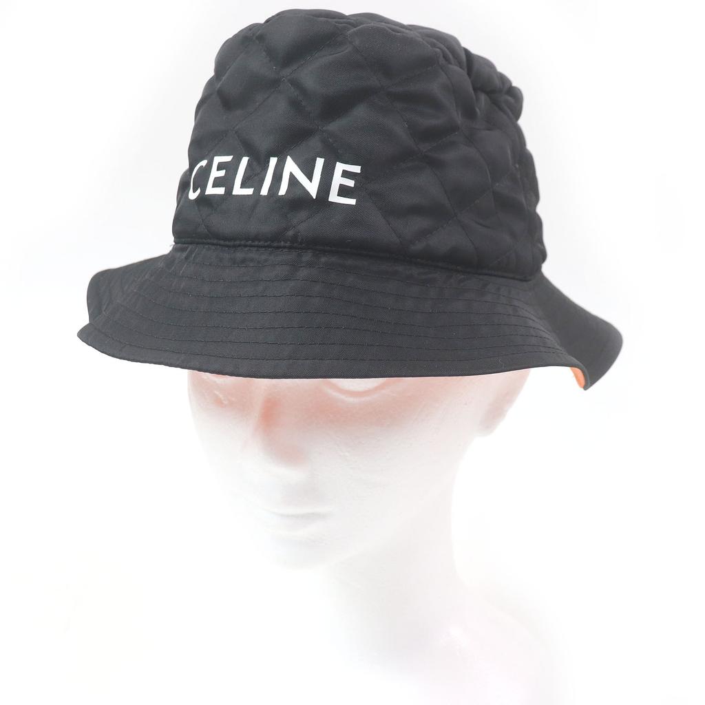 Excellent CELINE hat Logo-print quilted bucket black Nylon mens M 2AUB0930C Used