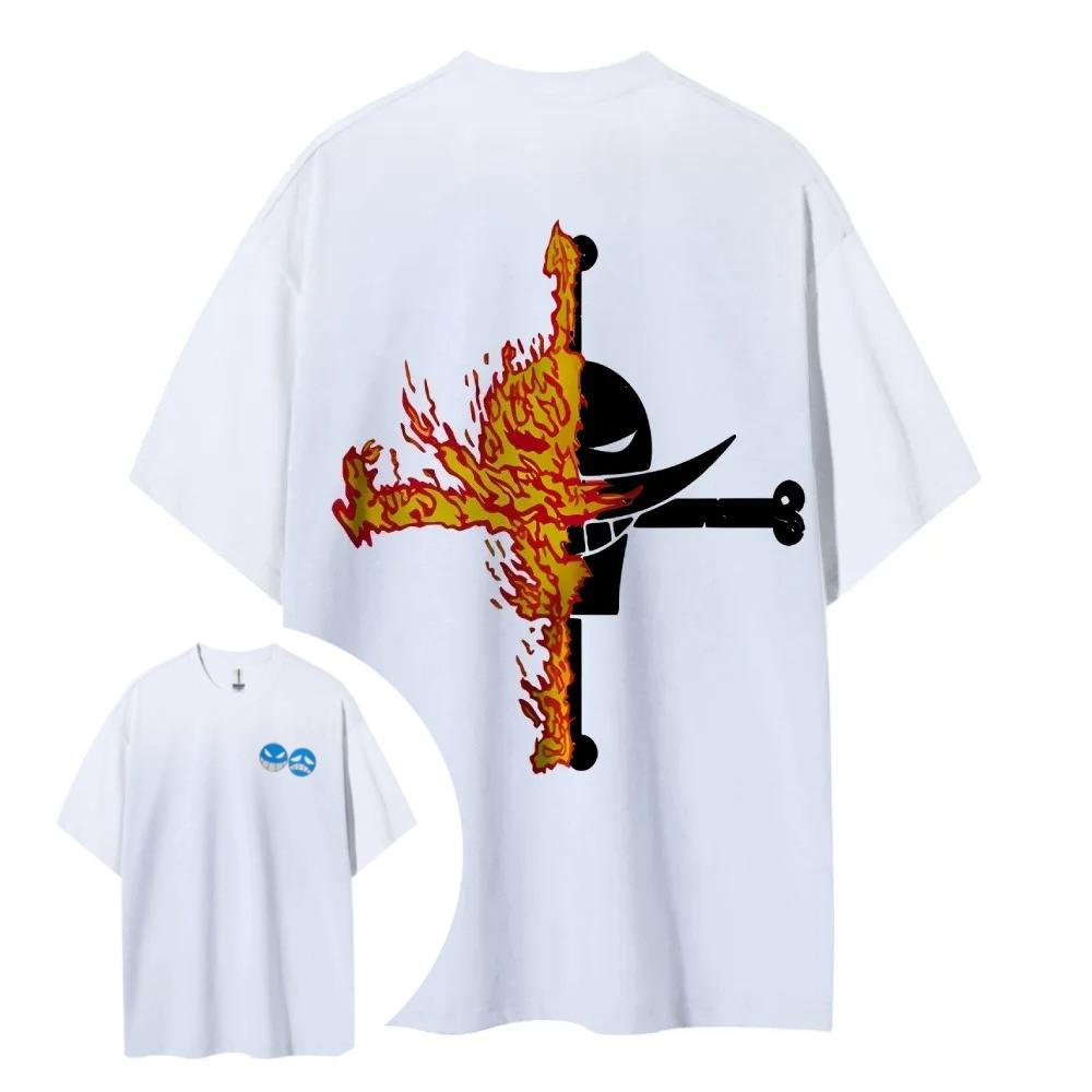 ONE PIECE Hotblooded Animation Ace Shortsleeved Mens and Womens Same Style Comfortable Shortsleeved Couples Casual Popular
