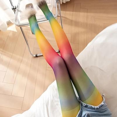 1 Pair Rainbow Gradient Tights Japanese Style Sweet Comfy Novelty Pantyhose Women's Stockings & Hosiery