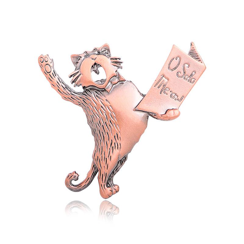 Reading Cat Retro Cartoon Animal Men s Accessory Brooch 4*6cm