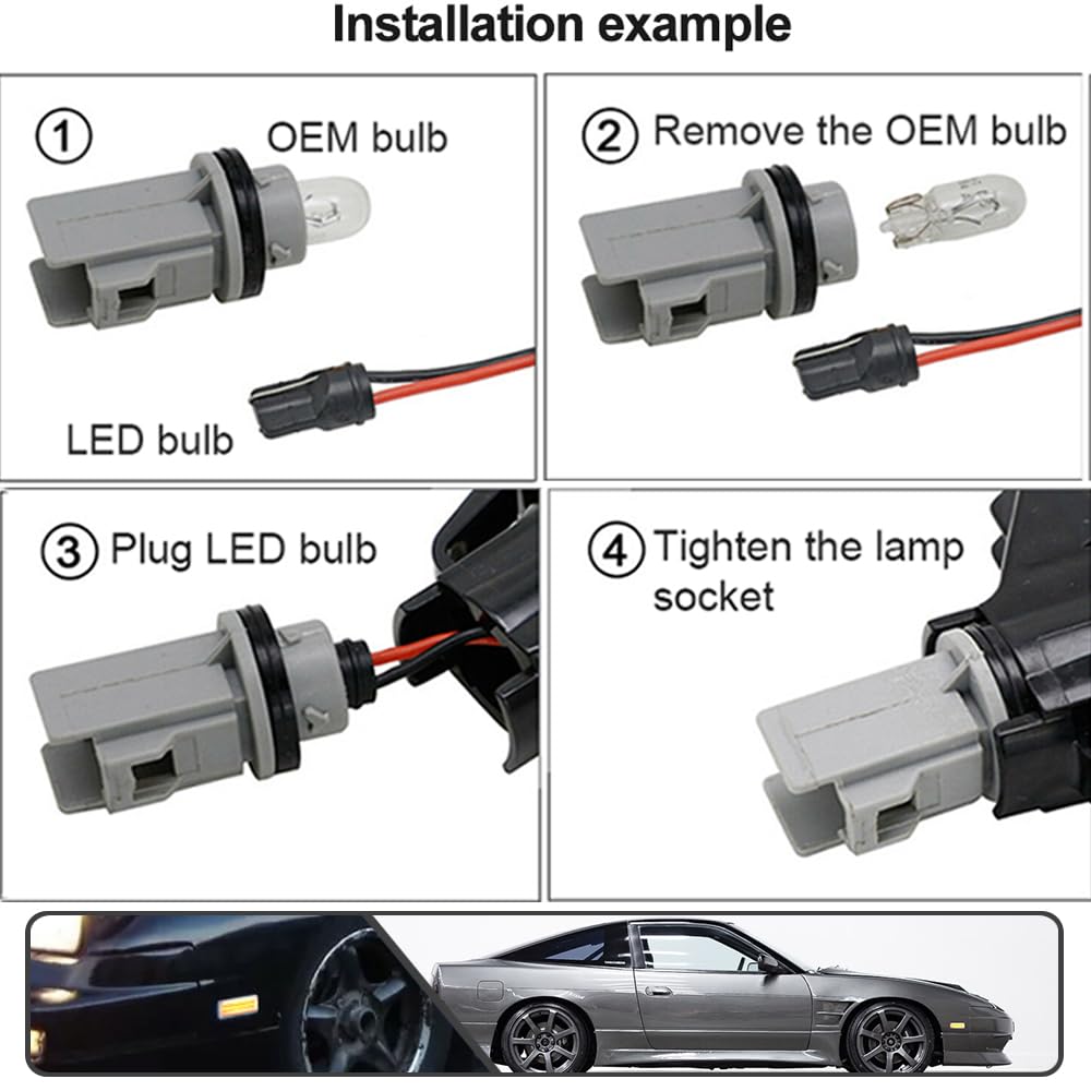 Mingrui Test 2pcs Amber LED Side Marker Lights Ni.ssan 180SX JDM Spec 1989-1998 Front