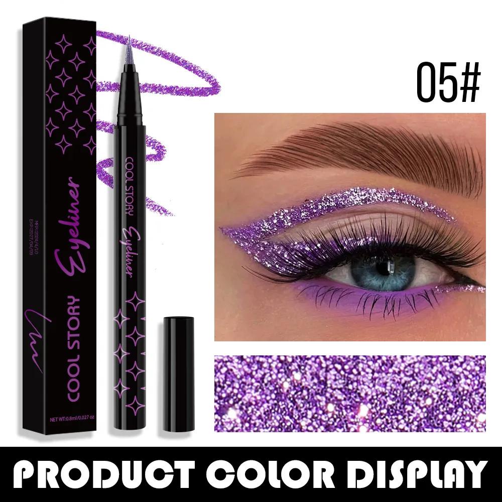 6-Color Waterproof Glitter Eyeliner Pen Long-Lasting Quick-Dry Diamond Shining Eye Shadow Stick for Big Eye Makeup