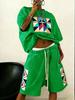 Hip-hop Style Printed Short-sleeved Suit Women's Casual Loose Top and Shorts Are Breathable, Lightweight and Trendy Versatile Two-piece Set