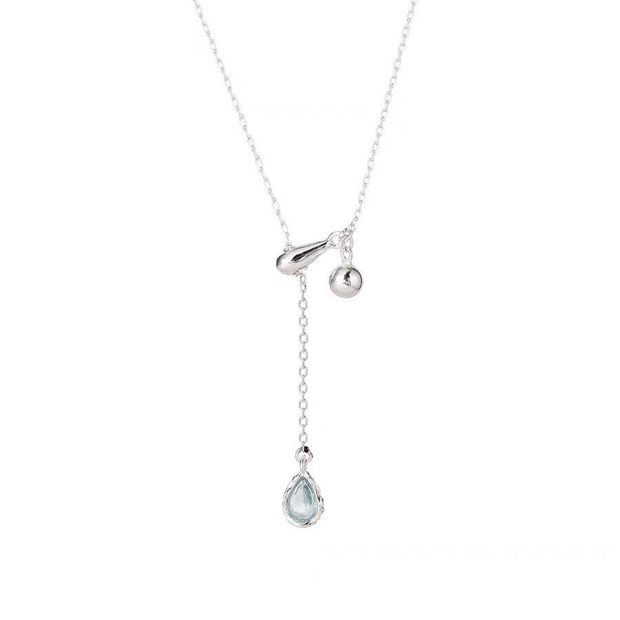 Summer 2024 Blue Zircon Water Drop Y-Shaped Adjustable Necklace for Women