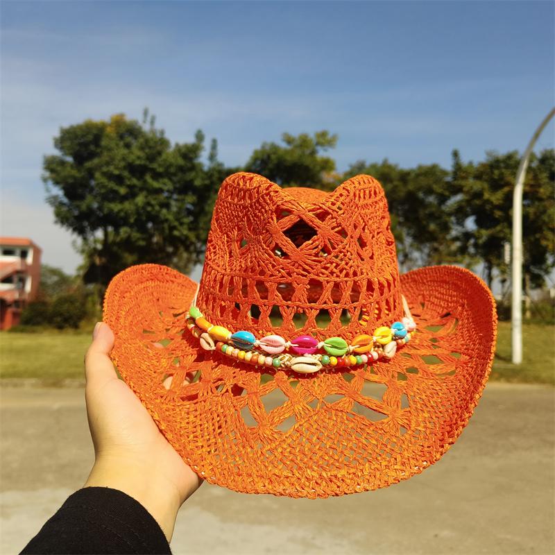 Cowboy Straw Hat for Women Fashion Seashell Straw Cowboy Hat Beach Summer Cowboy Sunshade Jazz Hat Sombrero Vaquero Hombre