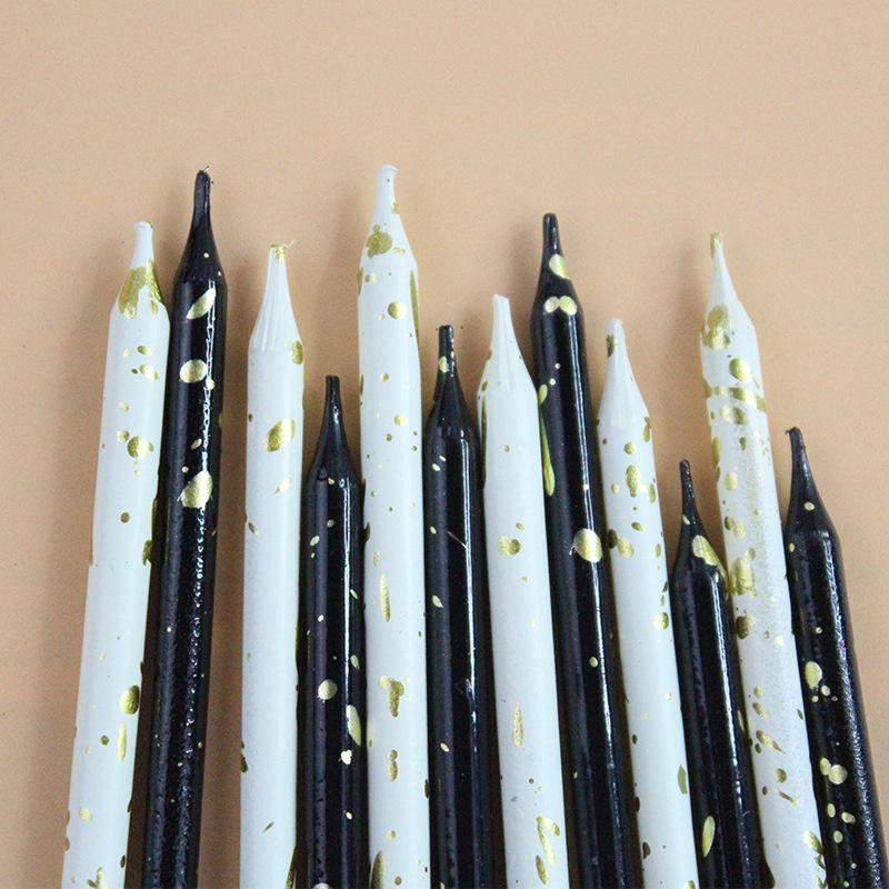 New 6-piece Suction Card Cake Candles Black Gold and Platinum Creative Romantic Party Decoration Birthday Pencil Candles
