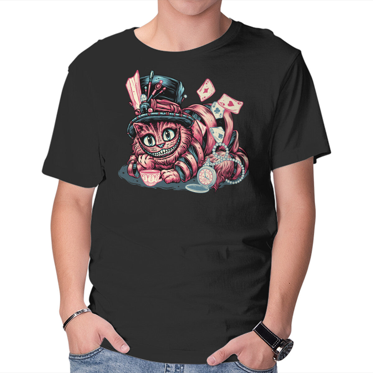 Unisex Crew Neck T-Shirt Cat Of Mystery Graphic Short Sleeve Casual Tee S