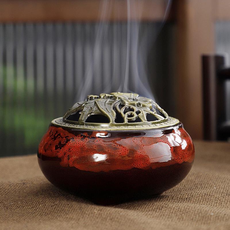 Celadon Ceramic Incense Burner - Antique Style, Small Size, Ice Crack Kiln, Sandalwood Incense Holder.