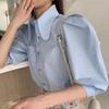 Women's Bubble Sleeve Shirt Solid Color Single Breasted Turndown Collar Ladies Shirts Spring Summer Versatile Famale Thin Blouses